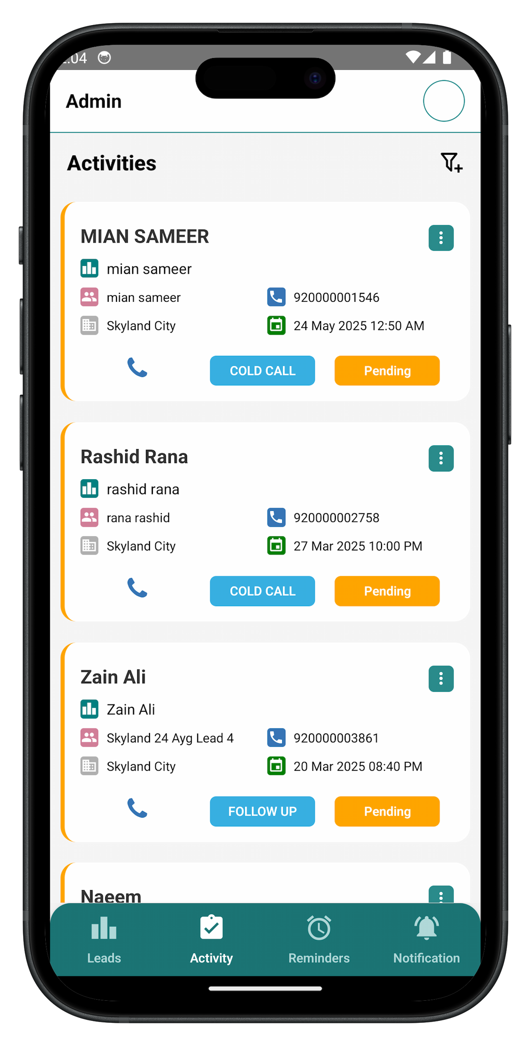 crm mobile Activityes