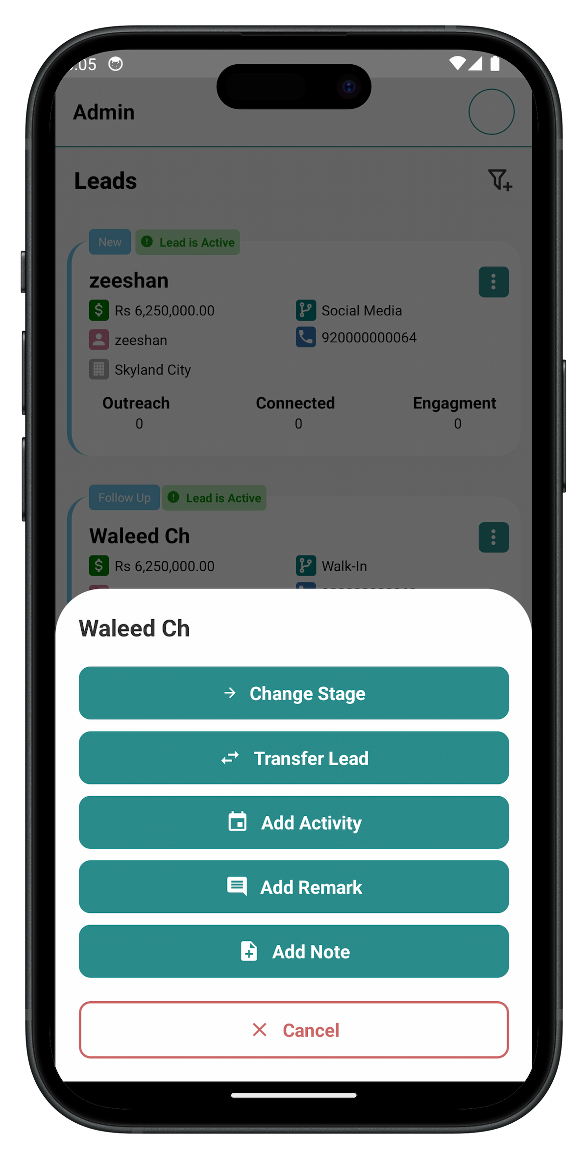crm mobile manageLead